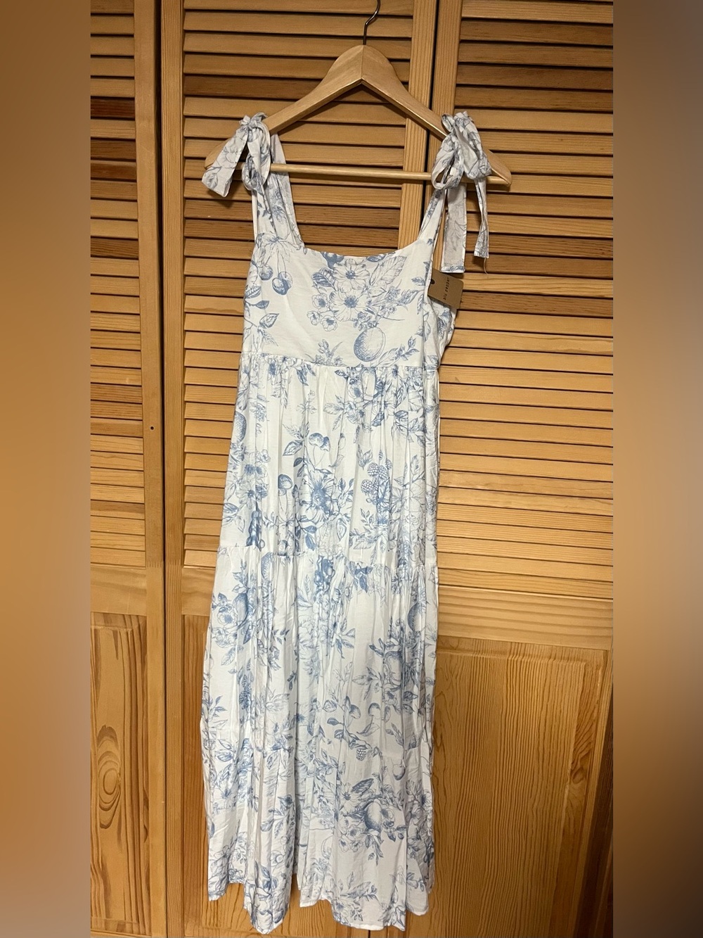 White Maxi Dress with Blue Floral Print